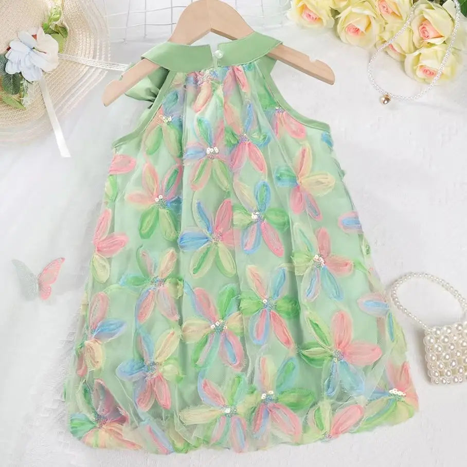 Girl Clothing 2025 Summer Girl Clothes Children Colorful Flower Princess Dress Kids Cute Sweet Birthday Party Holiday Dresses