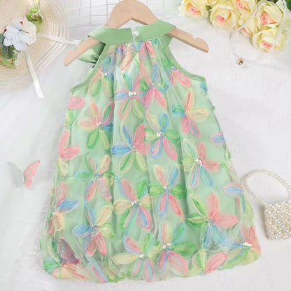 Girl Clothing 2025 Summer Girl Clothes Children Colorful Flower Princess Dress Kids Cute Sweet Birthday Party Holiday Dresses