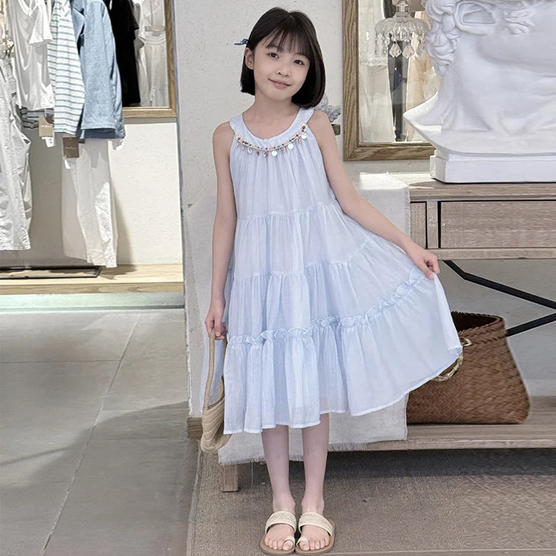 Girls Summer Dress 2025 New Halter Dresses Middle and Large Children Foreign Style Beach Dress Kids Undershirt Princess Skirt