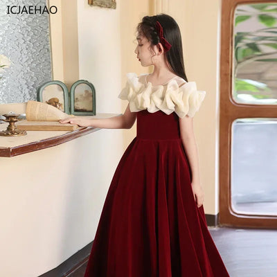 2025 New Party Dresses for Girls Teenage Girl Luxurious Evening Dress Kids VintageNew Years for Eids Quinceanera Red Ball Gown