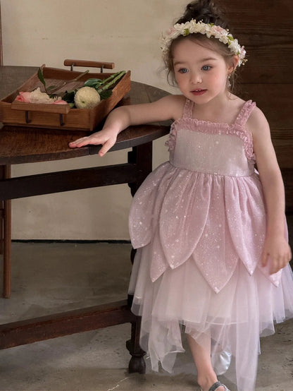 Flower Fairy Girl Dress Vest Sleeveless Shoulder Strap Suspender Princess Petal Skirt Magic Elves Halloween Dress