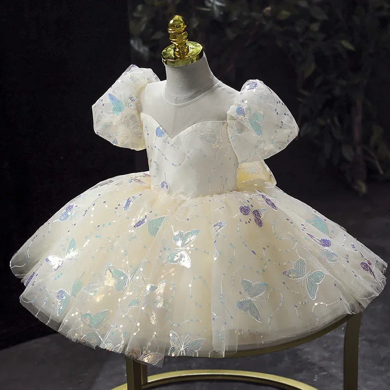Kids Birthday Party Dress for Girls Children Princess White Wedding Formal Occasion Dresses Elegant Evening Luxury Gown Pageant