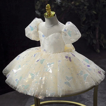 Kids Birthday Party Dress for Girls Children Princess White Wedding Formal Occasion Dresses Elegant Evening Luxury Gown Pageant