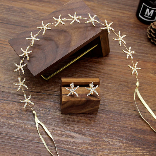Headbands tiaras wedding accessories for women starfish shaped rhinestone hairbands fairy bride princess headwear hair jewelry
