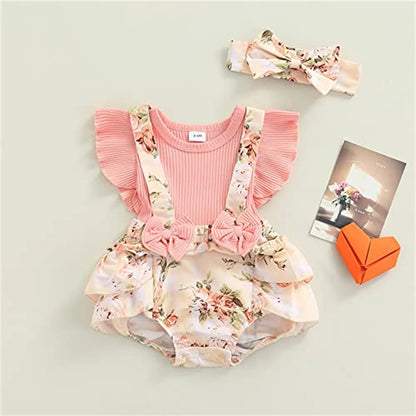Kids Dress For 0-18 Months Cotton Ruffle Sleeve Cute Butterfly Floral Summer Princess Formal Dresses Newborn Baby Girl Clothes (Available)