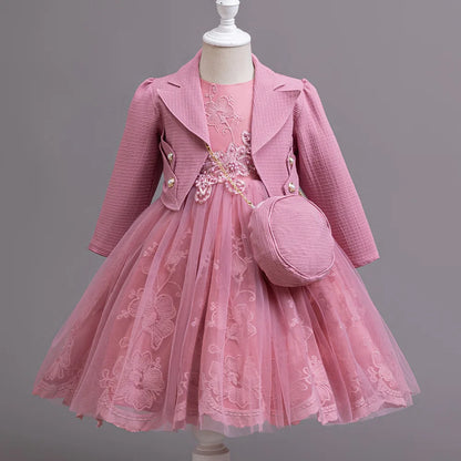 3PCS Elegant Party Dresses For Girls Fashion Lace Luxury Girl Princess Dress Children Birthday Evening Dress Wedding Prom Dress