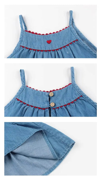 Fashion Children Girl Dress Summer Blue Sleeveless Casual Dress Beach Party Dress for Kids