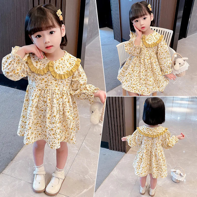 Girls Casual Dresses  Yellow Floral Lapel Dress for Girls 2-7Y Cute Toddler Dress Flower Girl & Casual Outfit