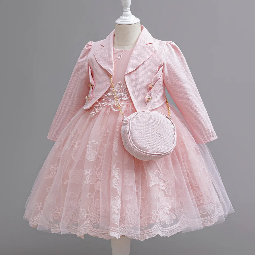 3PCS Elegant Party Dresses For Girls Fashion Lace Luxury Girl Princess Dress Children Birthday Evening Dress Wedding Prom Dress