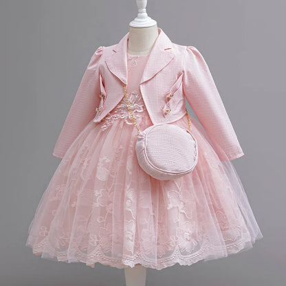3PCS Elegant Party Dresses For Girls Fashion Lace Luxury Girl Princess Dress Children Birthday Evening Dress Wedding Prom Dress