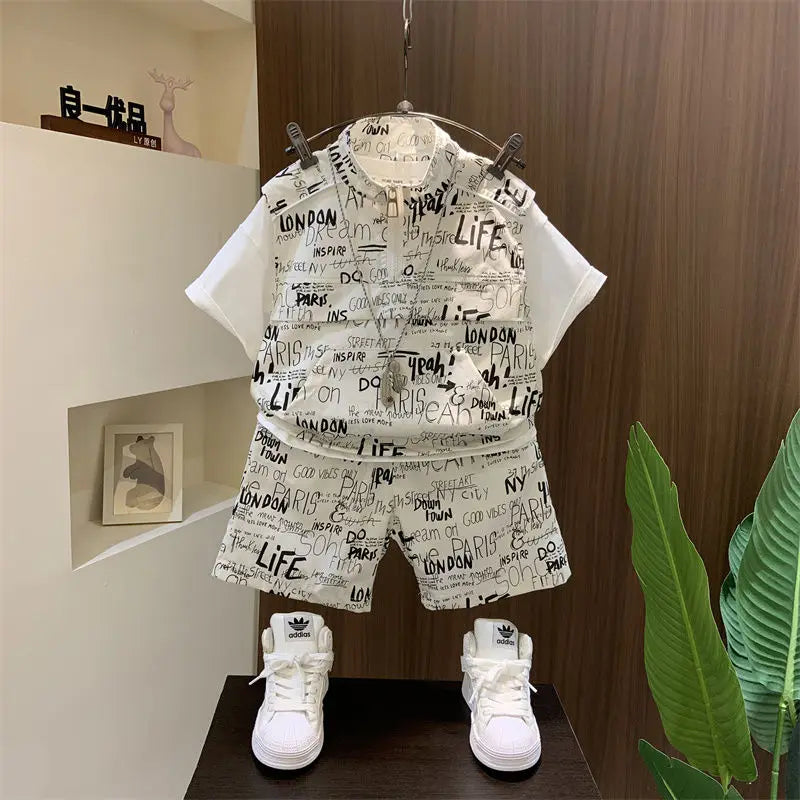 Summer Baby Boys Fashion High Quality Set Cotton Boy Short Sleeved Hole T-shirt + Denim Shorts Kids Loose Casual Clothes 2-11Y