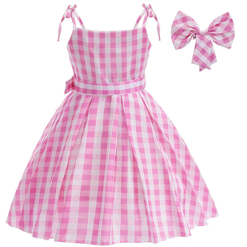 Girls Party Dresses Pink Plaid Princess Dress Birthday Party Children's Day Perform Dress Kid Carnival Halloween Cosplay Costume