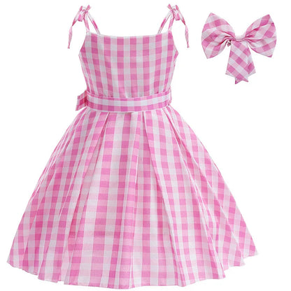 Girls Party Dresses Pink Plaid Princess Dress Birthday Party Children's Day Perform Dress Kid Carnival Halloween Cosplay Costume