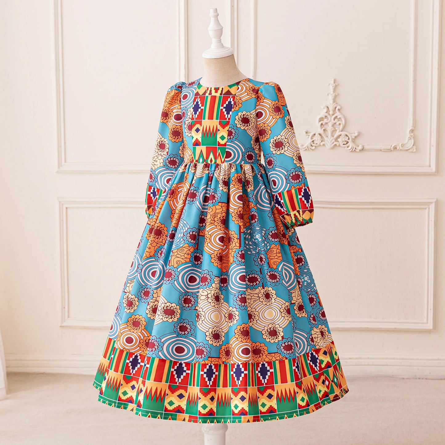 Girl Dress For Eid Arab Muslim Floral Print Long Sleeve Dress For Children Formal Pageant Party Festival Ceremonial Banquet Gown
