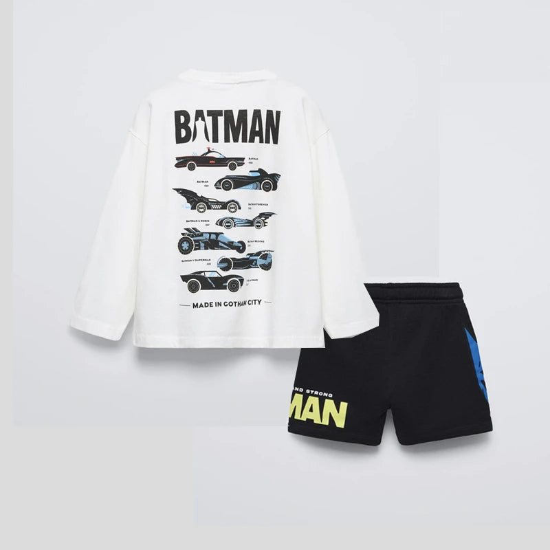 Summer Boys Fashion Costume Printing T-shirt Black Shorts Trendy Clothes Kids Short Sleeve Shorts Children Casual Sports Set