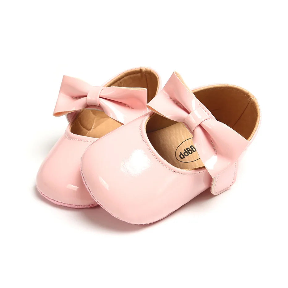 Newborn Baby Girls Shoes Patent Leather First Walkers Bow Red Black Soft Soled Non-slip Crib Kids Shoes