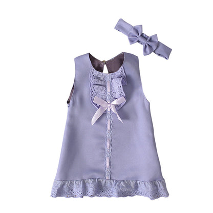 0-24 Months Newborn Infant Baby Girls Dress White Princess Lace Bowknot Sleeveless Dress Headband Clothes Outfit Sets