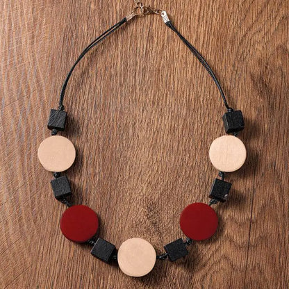 Vintage Ethnic Geometrice Wood Accessories Pendants Necklaces Handmade Rope Chain Necklace for Women Daily Wear Fashion Jewelry