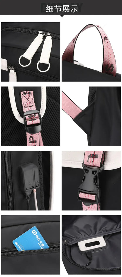 School Backpacks for Young Boys Girls Bagpack College Students Kawaii School Bag Harajuku Fashion Travel Rucksack Black Pink Bag
