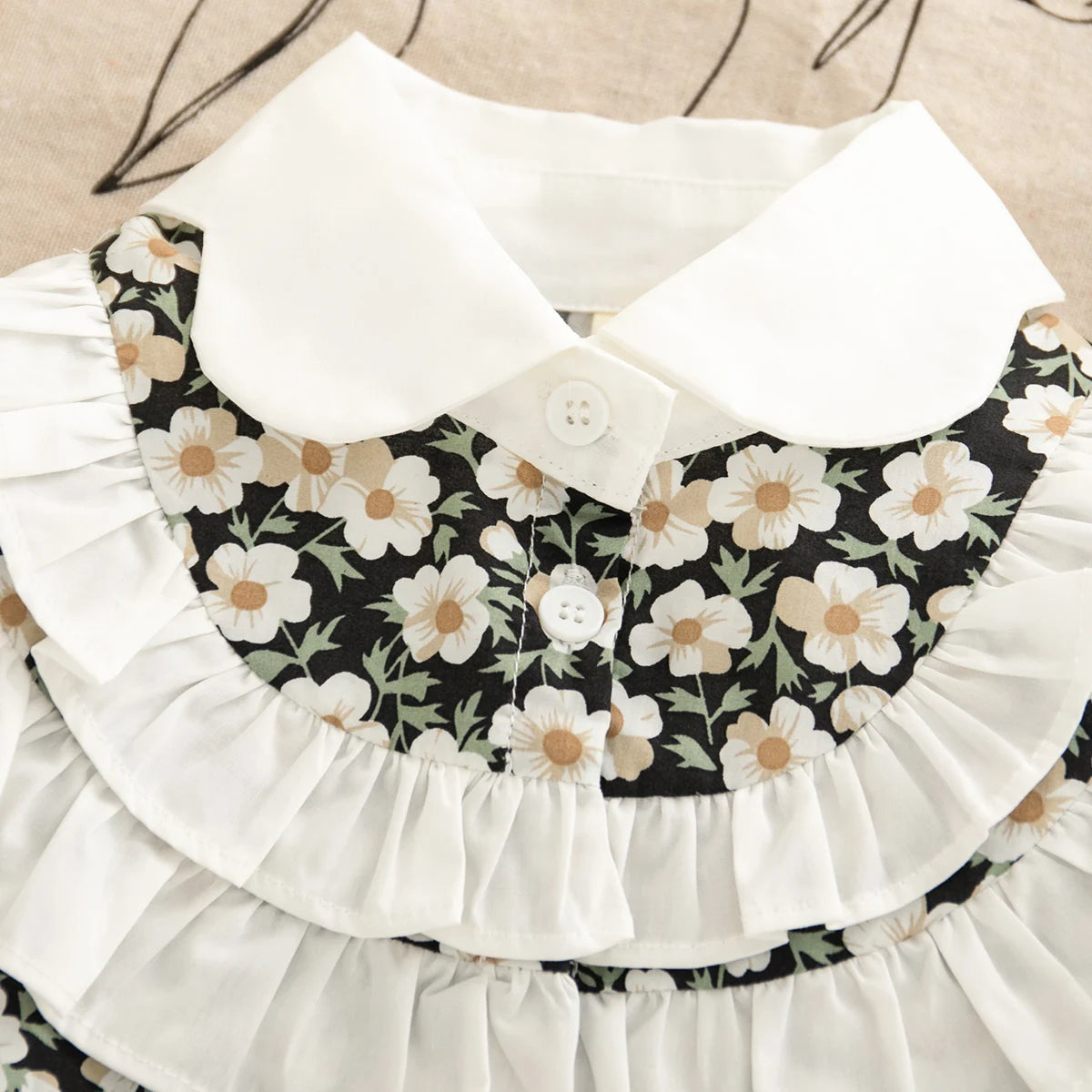 Girls' Dress Spring and Autumn Full Print Flowers Long Sleeve Baby Dresses Sweet Lace Baby Girl Dress Baby Girl Clothes