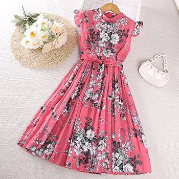 Girls Dress Summer 4-12 Years Flowers Sleeveless Fashion Elegant Little Princess Dress Birthday Dance Party Gifts Kids Clothes