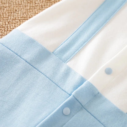 Newborn Boys Gentleman Bow Spliced Contrast False Backband Light Blue Comfortable Spring And Autumn Long Sleeved Jumpsuit
