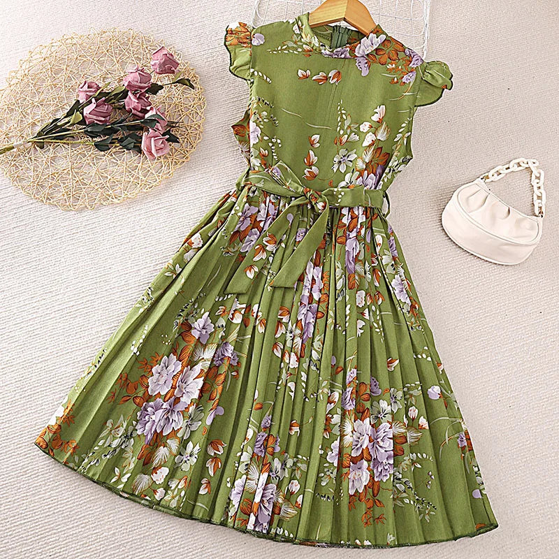 Girls Dress Summer 4-12 Years Flowers Sleeveless Fashion Elegant Little Princess Dress Birthday Dance Party Gifts Kids Clothes