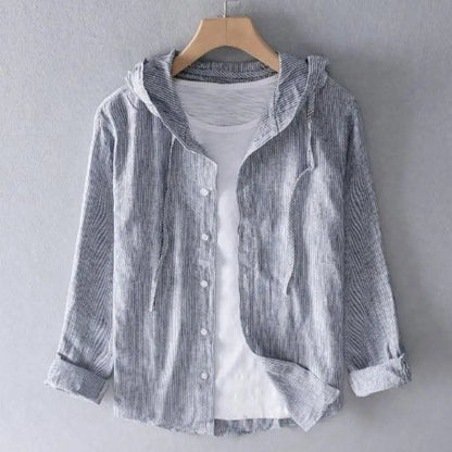 Men Summer Shirt Sun Anti UV Long Sleeve Hooded Drawstring Single breasted Soft Loose Breathable Cardigan Coat Top (Available)