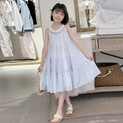 Girls Summer Dress 2025 New Halter Dresses Middle and Large Children Foreign Style Beach Dress Kids Undershirt Princess Skirt