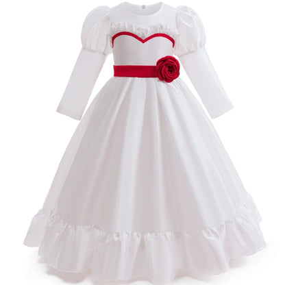 Girls Party Dresses White Wedding Bridesmaid Princess Dress Girls Elegant Birthday Piano Perform First Communion Baptism Gown
