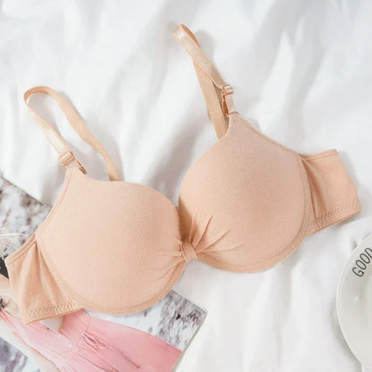 Women's Sexy Cotton Gathered Bra Deep V Underwire Ladied  Brassiere Push Up Lingerie Solid Bras Backless Intimate Underwear (Available)