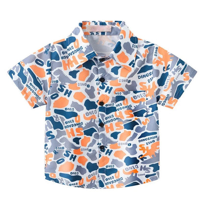 Summer Boys Shirt Hawaiian Beach Graphic Print Children's Blouse Casual Short Sleeve Holiday Lapel Top Girl Blouse Kids Clothes