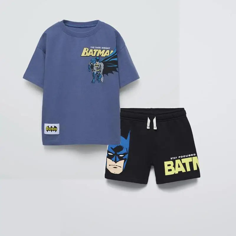 Summer Boys Fashion Costume Printing T-shirt Black Shorts Trendy Clothes Kids Short Sleeve Shorts Children Casual Sports Set