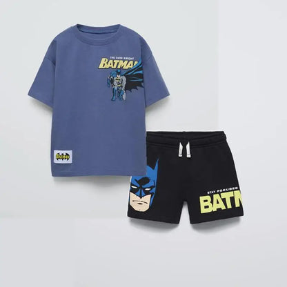 Summer Boys Fashion Costume Printing T-shirt Black Shorts Trendy Clothes Kids Short Sleeve Shorts Children Casual Sports Set