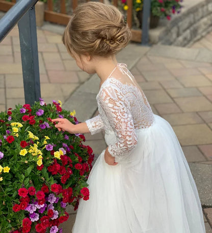 Girl's dress 4-12 years fashionable hollow out long sleeved princess dress carnival birthday wedding flower girl bridesmaid Wear