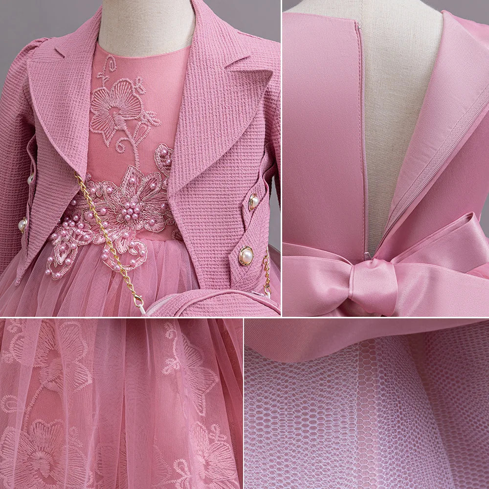 3PCS Elegant Party Dresses For Girls Fashion Lace Luxury Girl Princess Dress Children Birthday Evening Dress Wedding Prom Dress