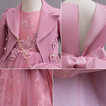 3PCS Elegant Party Dresses For Girls Fashion Lace Luxury Girl Princess Dress Children Birthday Evening Dress Wedding Prom Dress