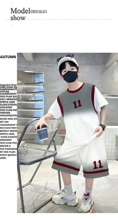 Summer Boy Basketball T-shirt Shorts Uniform Kids Child Casual Top and Bottom Clothes Set 2 Pieces Sportswear Jersey Tracksuit