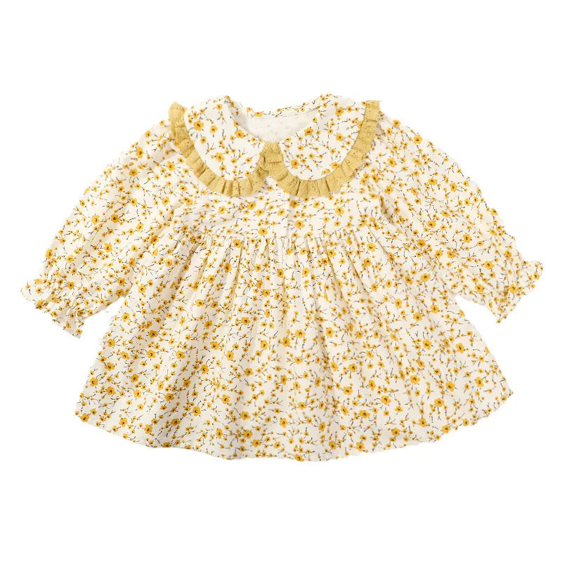Girls Casual Dresses  Yellow Floral Lapel Dress for Girls 2-7Y Cute Toddler Dress Flower Girl & Casual Outfit