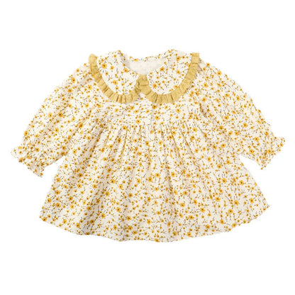 Girls Casual Dresses  Yellow Floral Lapel Dress for Girls 2-7Y Cute Toddler Dress Flower Girl & Casual Outfit