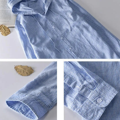 Men Summer Shirt Sun Anti UV Long Sleeve Hooded Drawstring Single breasted Soft Loose Breathable Cardigan Coat Top (Available)