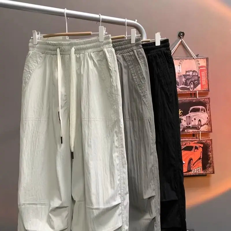 Summer Pants for Men Trendy and Versatile Loose Straight-leg Teenage American Quick-dry Cargo Casual   (Available)