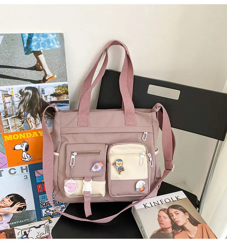 School Tote Book Bags for Girls Satchels Canvas Women Handbags Shoulder Bag Nylon Ladies Messenger Bag Oxford Crossbody Bags