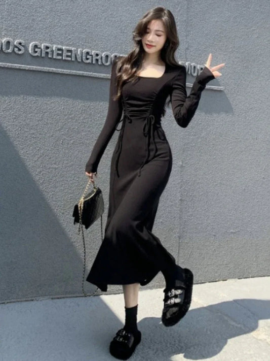 French Style Dresses Women High Waisted  Daily Casual Comfortable Long Sleeve Ladies Mermaid Dress  Autumn Winter Clothes  (Available)
