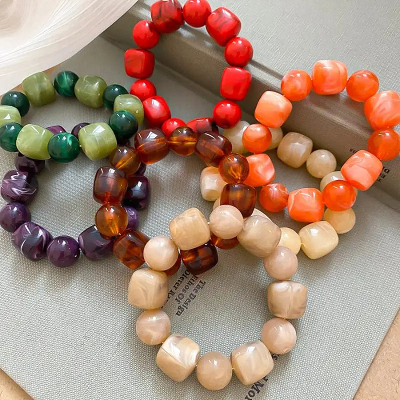 Women's Bracelet with Square and Round Acrylic Beads; Simple European and American Inspired Design, Korean Fashion Accessory