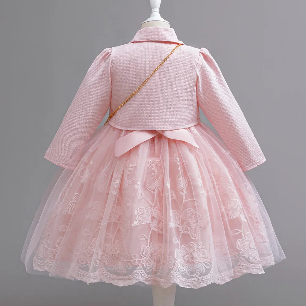 3PCS Elegant Party Dresses For Girls Fashion Lace Luxury Girl Princess Dress Children Birthday Evening Dress Wedding Prom Dress