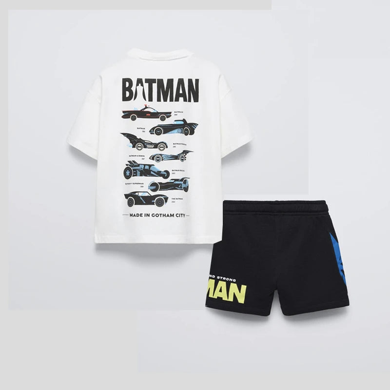 Summer Boys Fashion Costume Printing T-shirt Black Shorts Trendy Clothes Kids Short Sleeve Shorts Children Casual Sports Set
