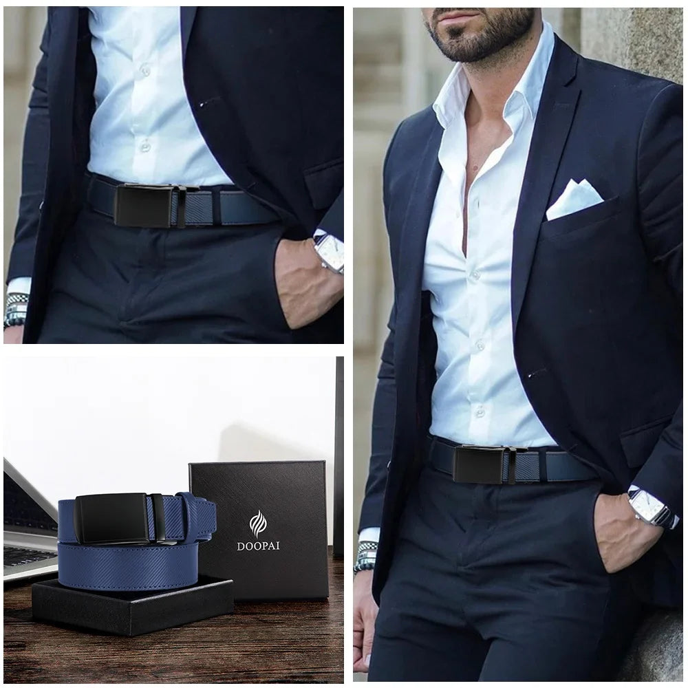DOOPAI New Mens Belt Hollow Automatic Mens Belt Genuine Leather Luxury Belt  For Men Belt Male Strap Male Metal Automatic Buckle