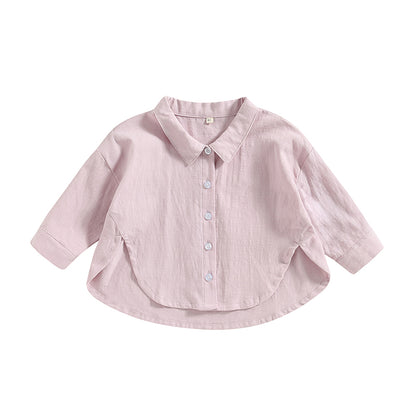 Summer Boys T-shirts Children Clothes Girls Long Sleeve Kids Shirt Baby Boys Cotton Tops Lapel Collar Tee