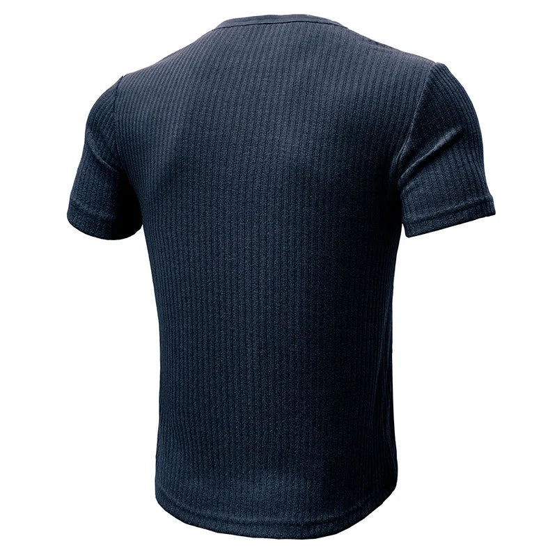 Summer Trend Men's Short Sleeve Casual T-Shirts Solid Henley Neck Button Up Pullover Tops Spring Turn Down Collar Basic Shirt (Available)